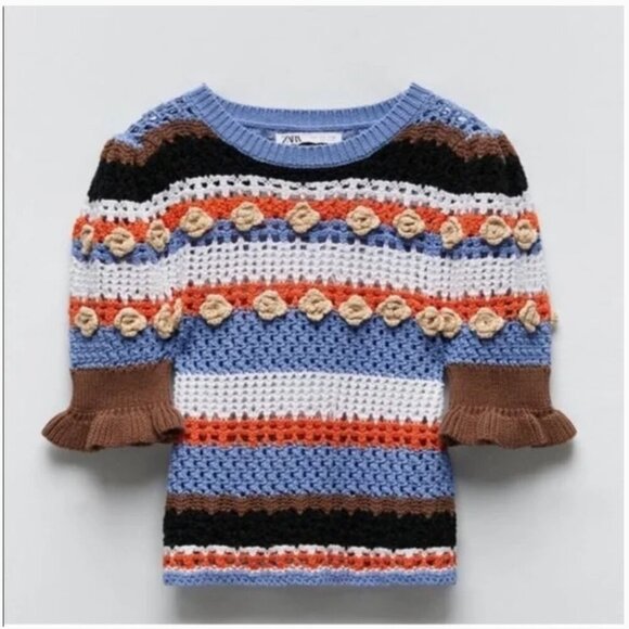 Zara TRF woman floral knit sweater Size M NEW WITH TAG! - Picture 8 of 10